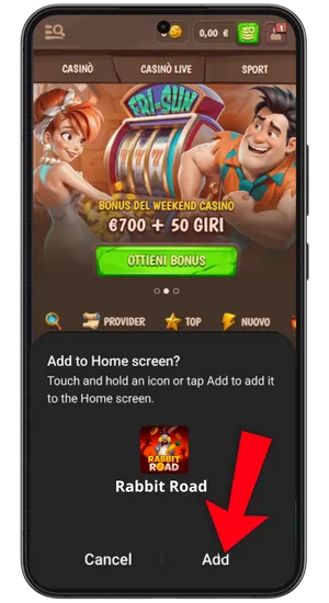 Autorizzazione installazione app Rabbit Road su Android